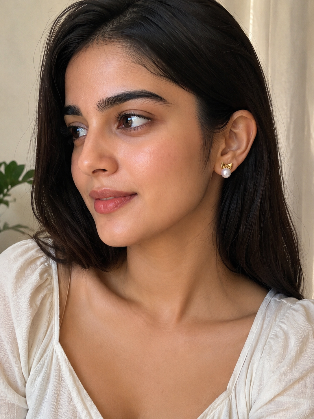 Pearl Bow Stud Earrings