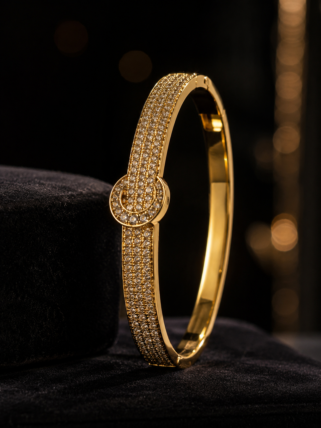 RoseAura Crystal Halo Gold Bangle Bracelet