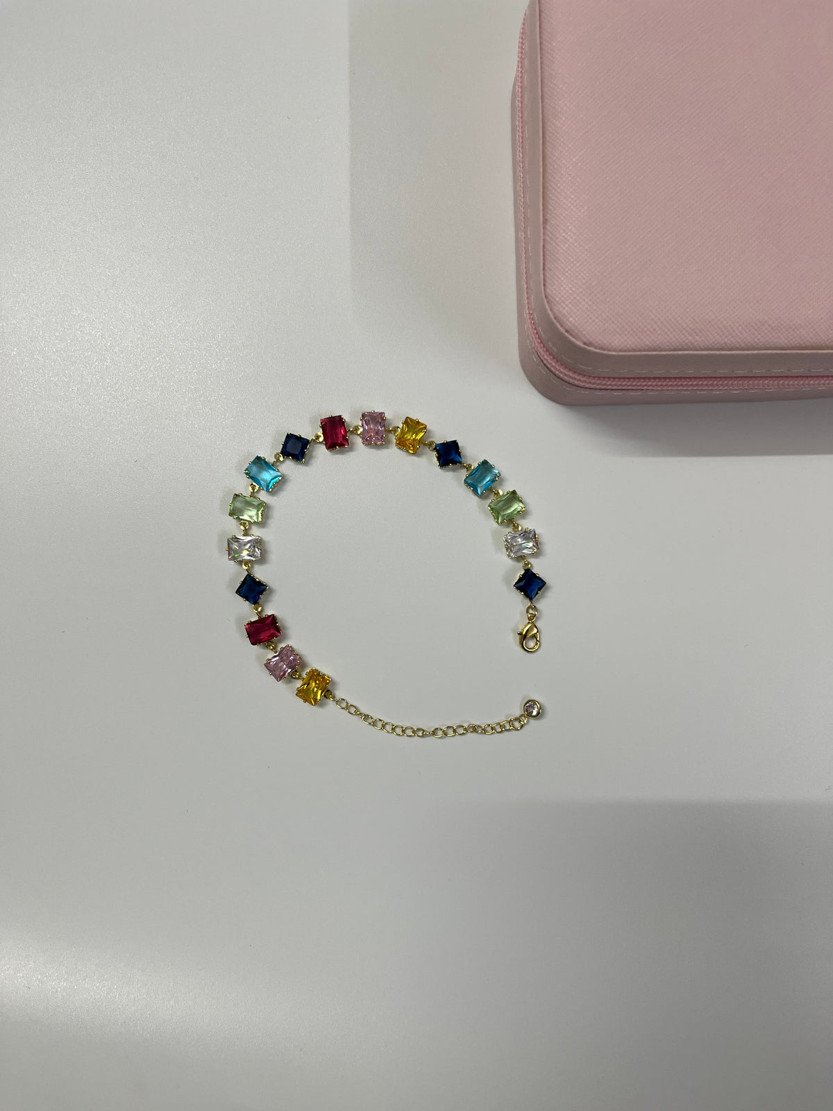 Rainbow Square Crystals Charm Bracelet