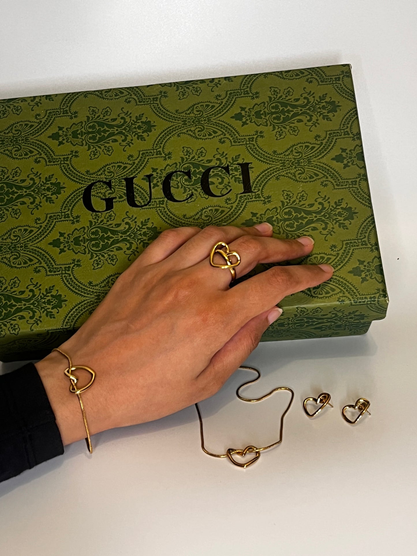 Heart Shaped Necklace Ring Bracelet Set