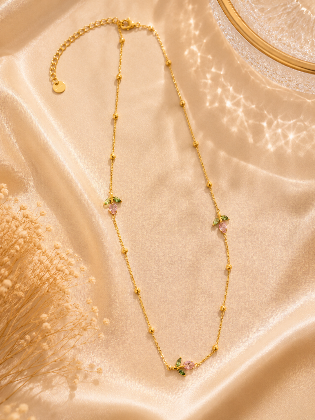 🌷 Blush Blossom Dainty Gold Necklace