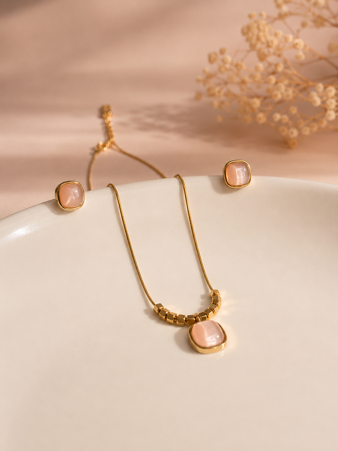 Luxury Gold-Tone Blush Pink Jewelry Set
