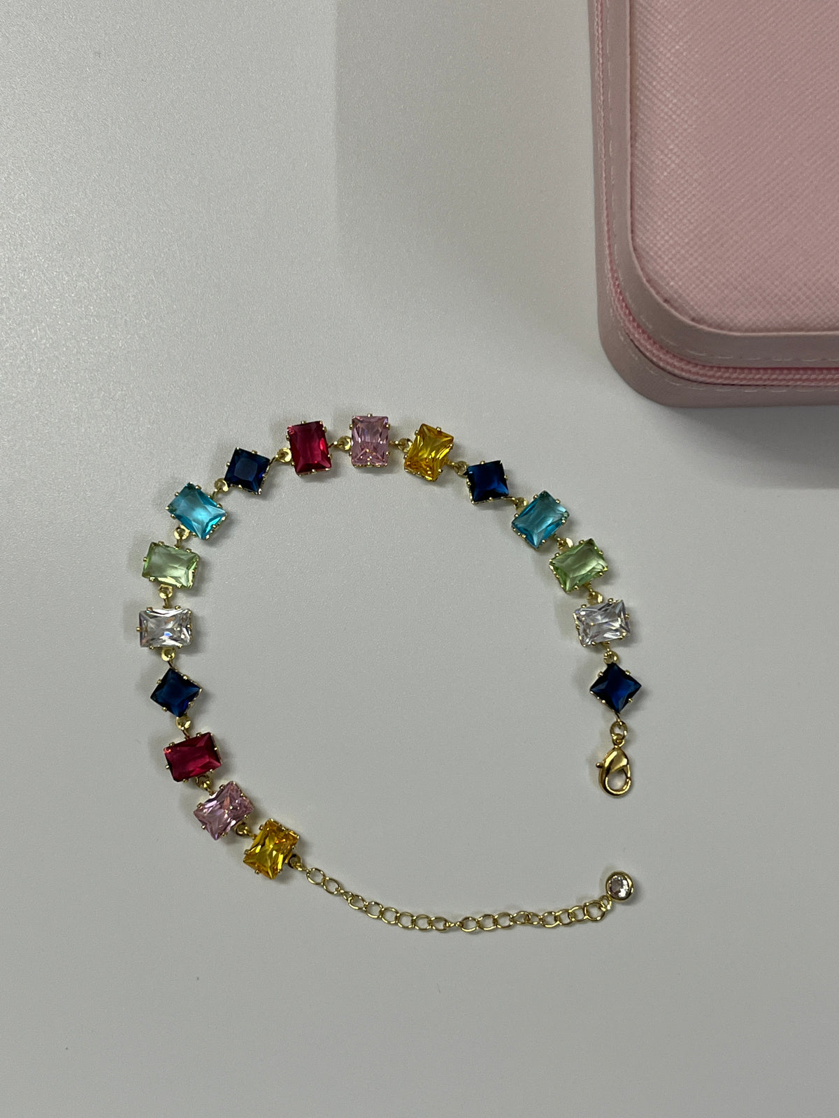 Rainbow Square Crystals Charm Bracelet