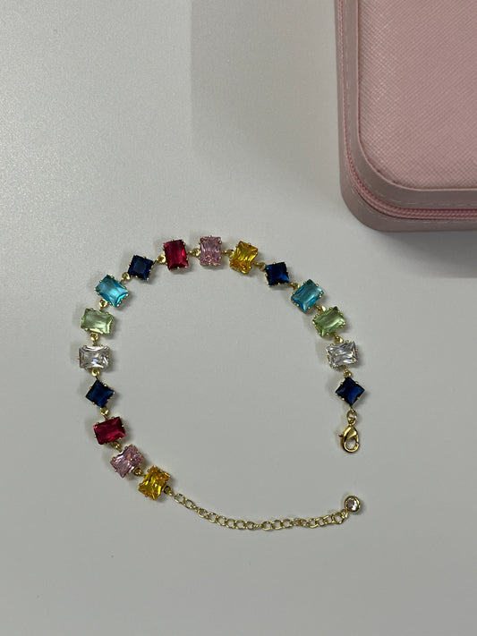 Rainbow Square Crystals Charm Bracelet