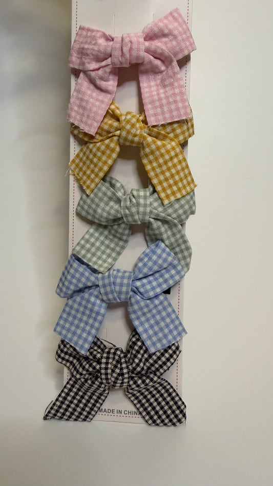 Pastel gingham bow clips (pack of 5)
