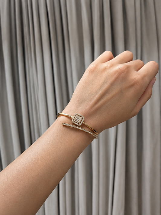 Aura Square Open Cuff Bracelet – Gold Finish