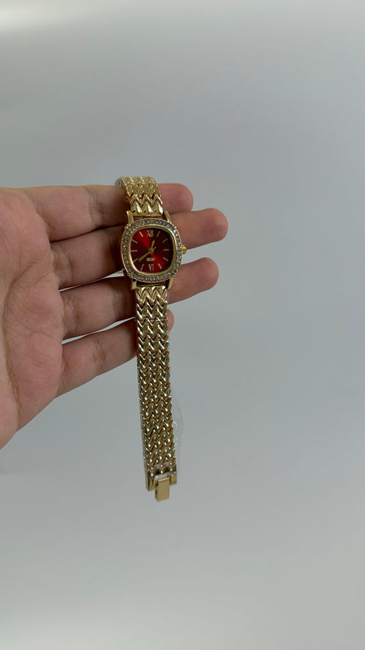 Gold Tone Maroon Watch