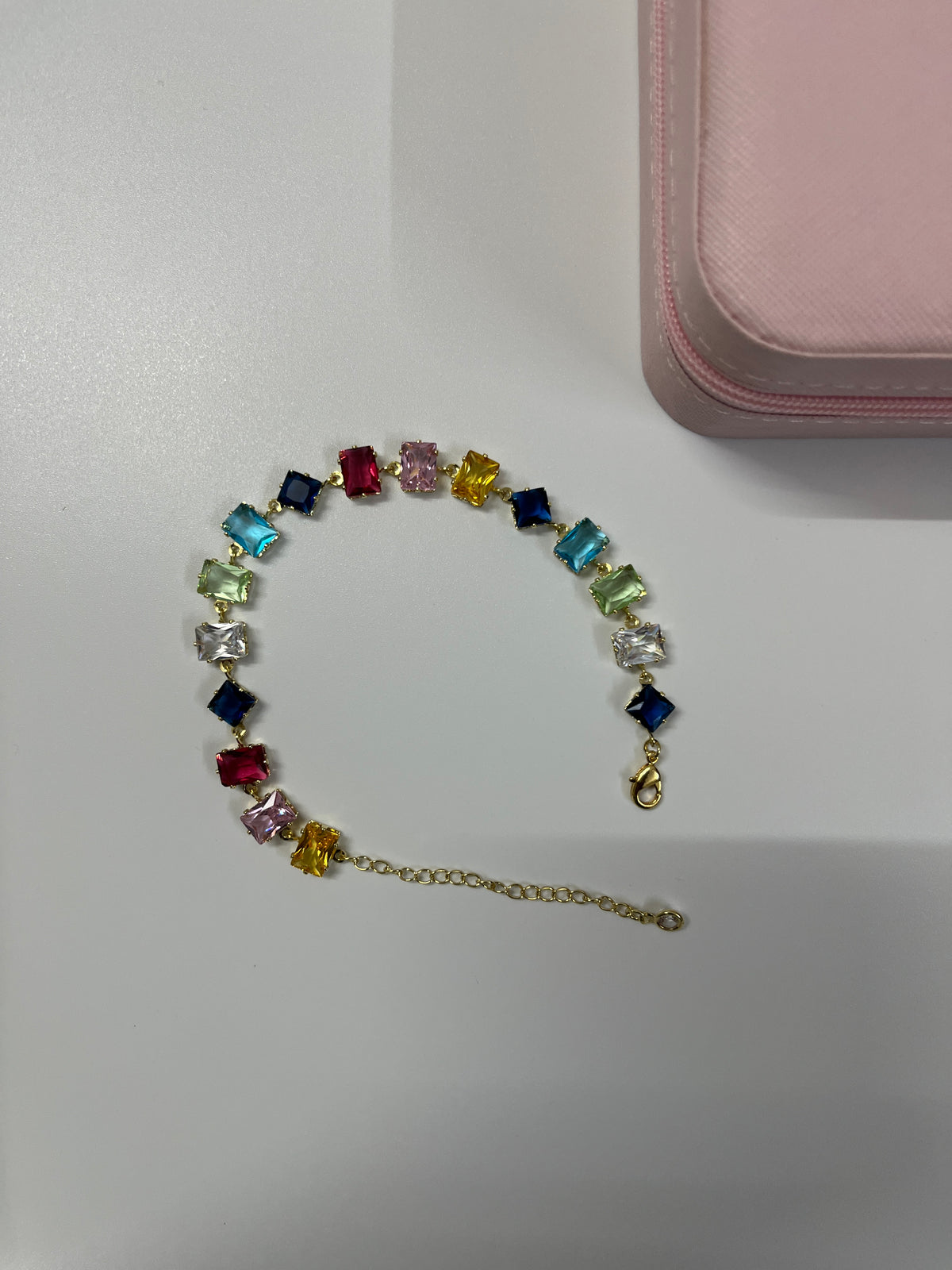 Rainbow Square Crystals Charm Bracelet