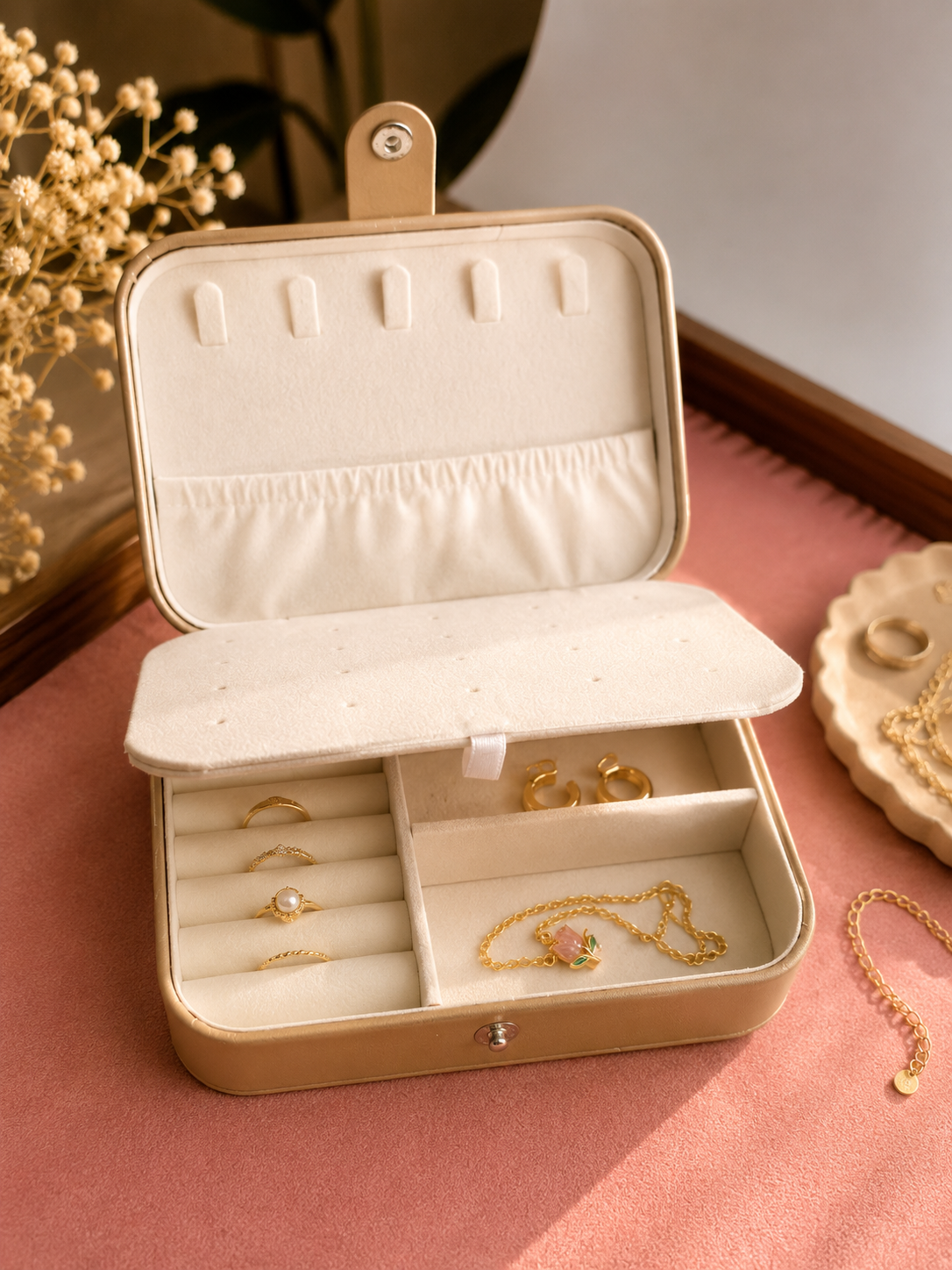 Rose Aura Travel Jewelry Organizer Box – Champagne Gold