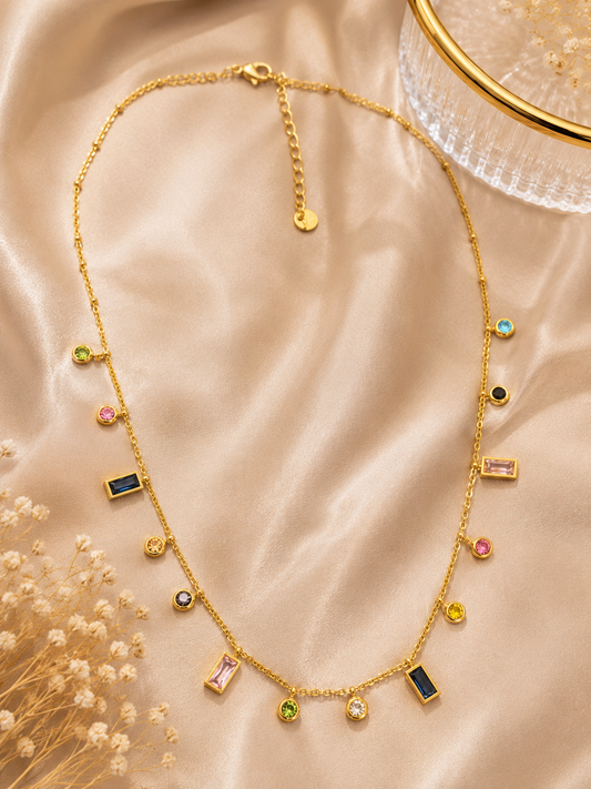 Aurora Charm Multi-Gemstone Gold Necklace