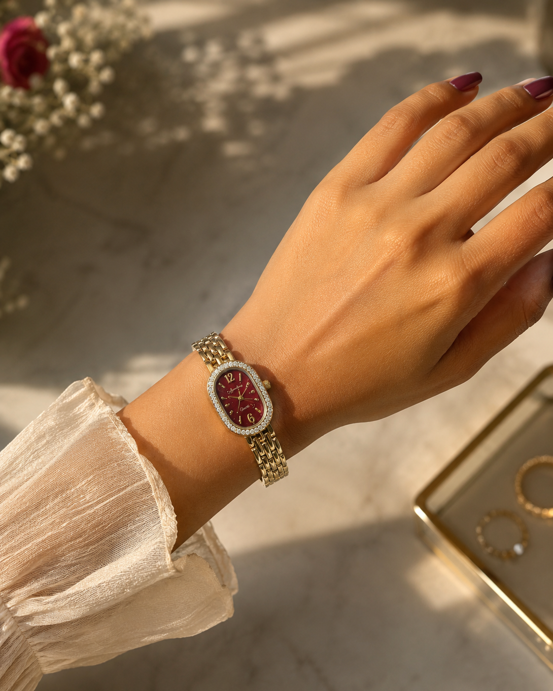 Ruby Elegance Gold-Tone Watch
